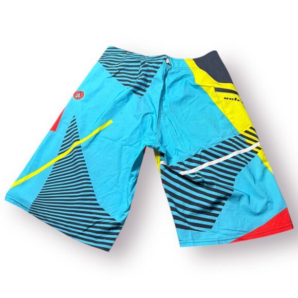 Volcom Colorful Board Shorts Size 33" 4 Way Stretch Trunks Retro Y2K - Picture 2 of 5